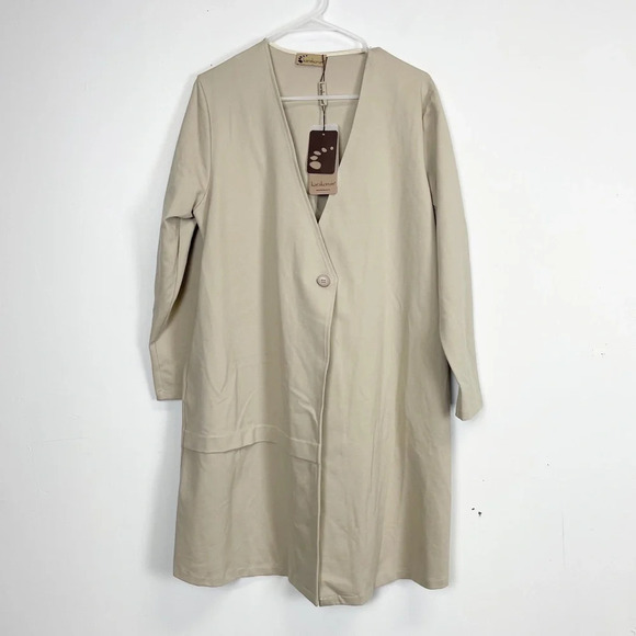 Karakorum Long Jacket Womens Size Large XL Tan Khaki Button Closure - Picture 1 of 9